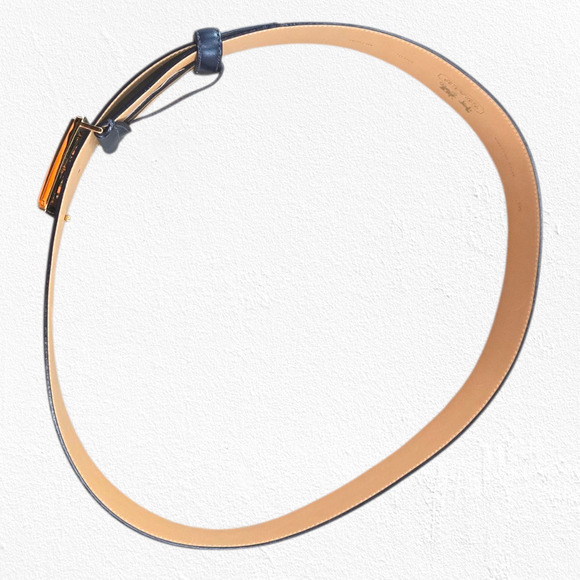 Coach Sig C Pierced Belt 90110 Navy Gold Square Buckle Leather Size Medium - Picture 10 of 10